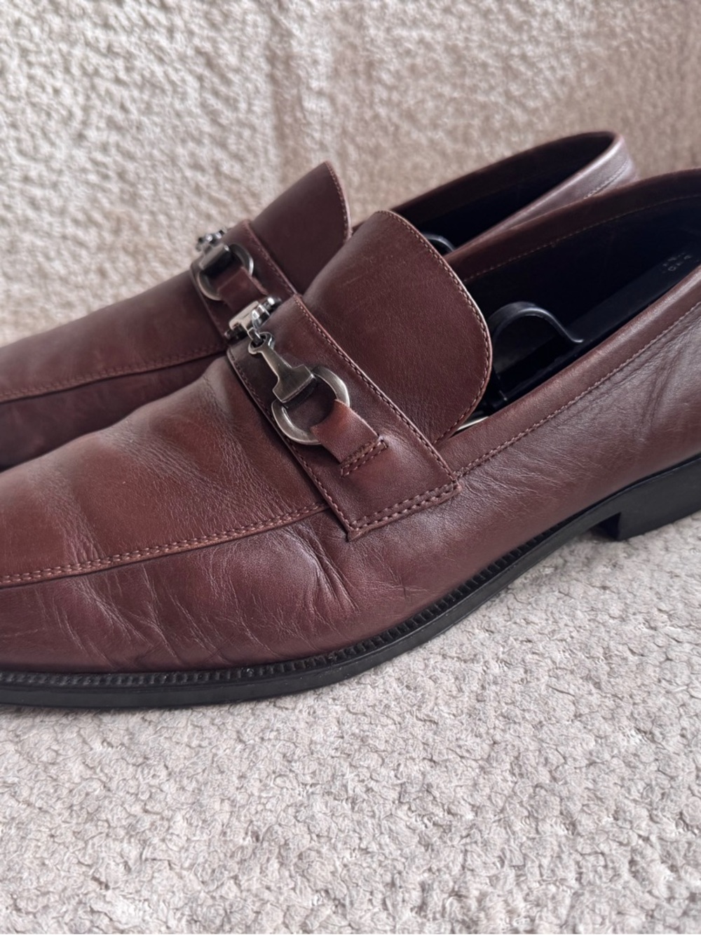 Aston Grey Mens Brown Leather Horsebit Loafers Slip On Dress Shoes Moc Toe - Picture 2 of 7